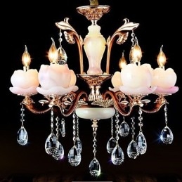 Lampadario in vetro e metallo stile europeo classico con cristalli, verde e viola