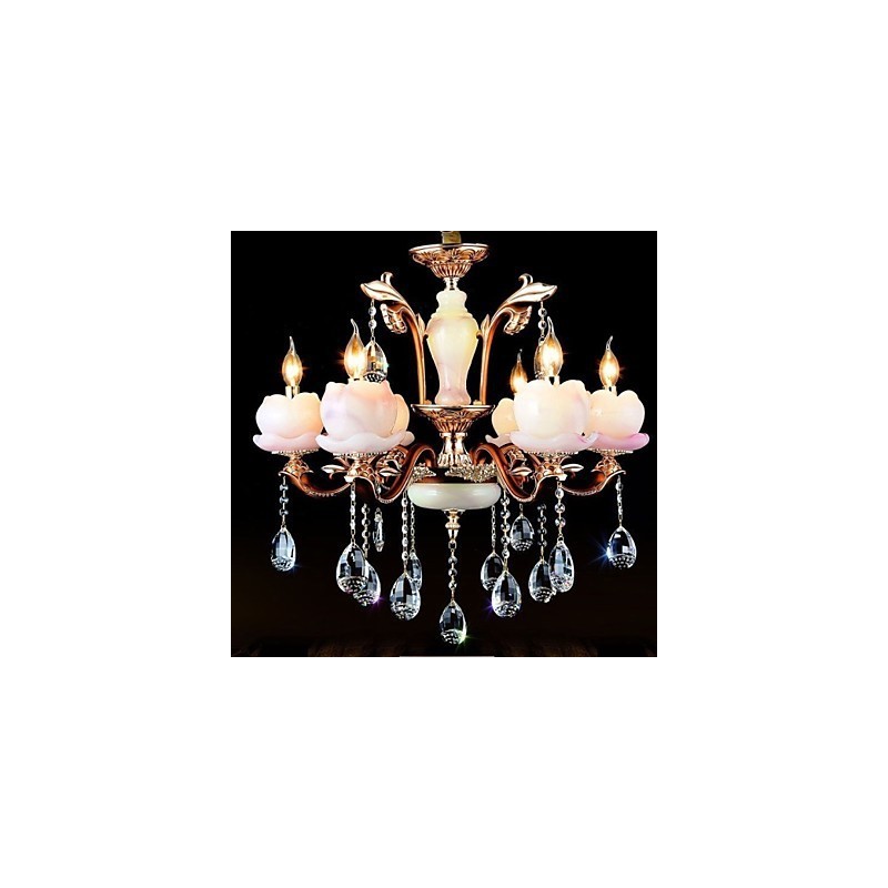 Lampadario in vetro e metallo stile europeo classico con cristalli, verde e viola