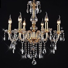 Lampadario vintage dorato a 6 luci in cristallo