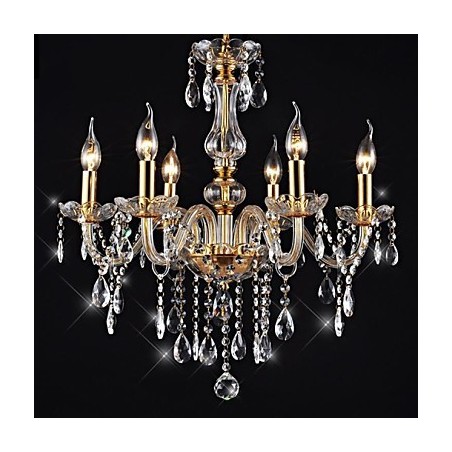 Lampadario vintage dorato a 6 luci in cristallo