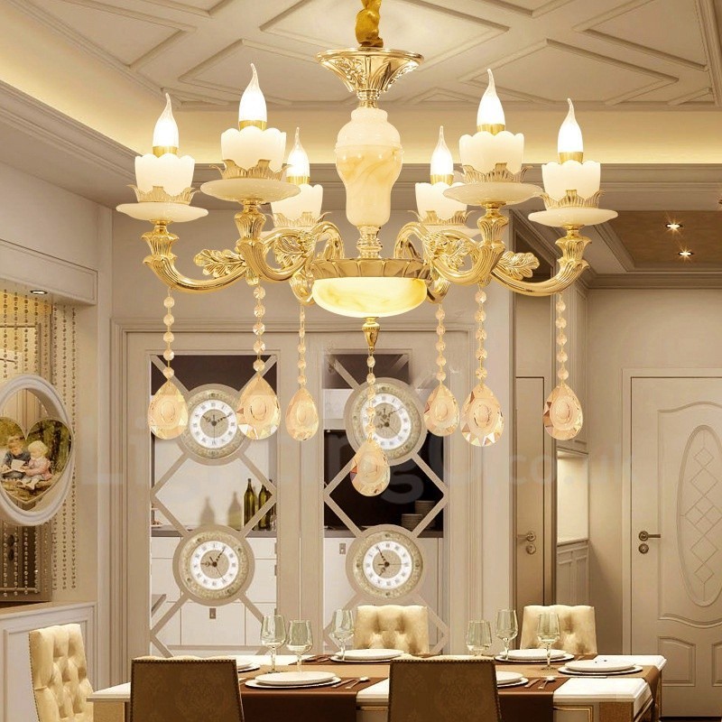 Lampadario classico tradizionale a LED integrato 6 luci 60x60 cm in metallo