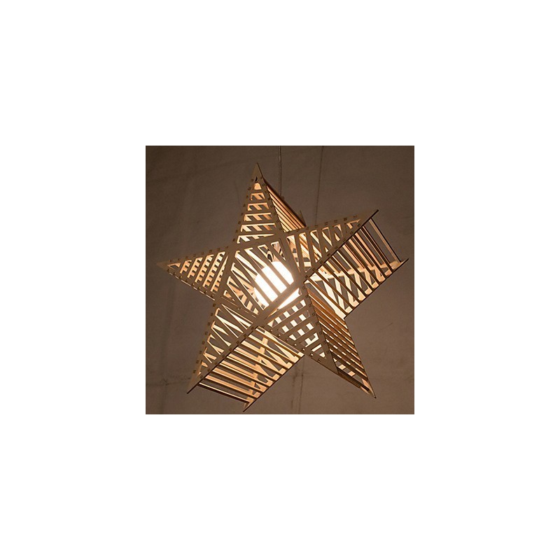 Lampadario vintage in legno con stella a cinque punte