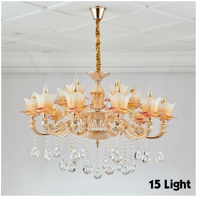 Lampadario classico tradizionale in metallo con LED integrato 15 luci 100x70 cm