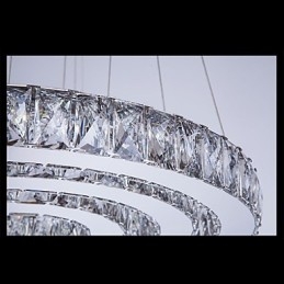Lampadario a sospensione moderno a tre anelli D204060 in cristallo K9 trasparente, luce bianco caldo