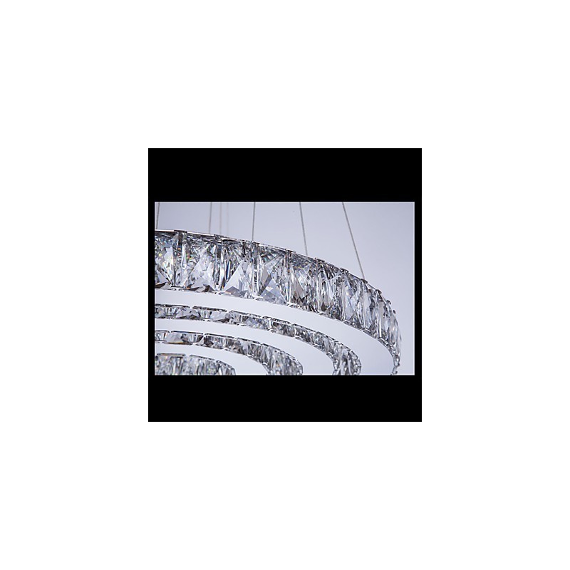 Lampadario a sospensione moderno a tre anelli D204060 in cristallo K9 trasparente, luce bianco caldo