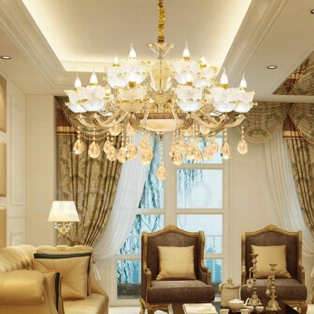 Lampadario classico in metallo con LED integrato 15 luci 100x70 cm