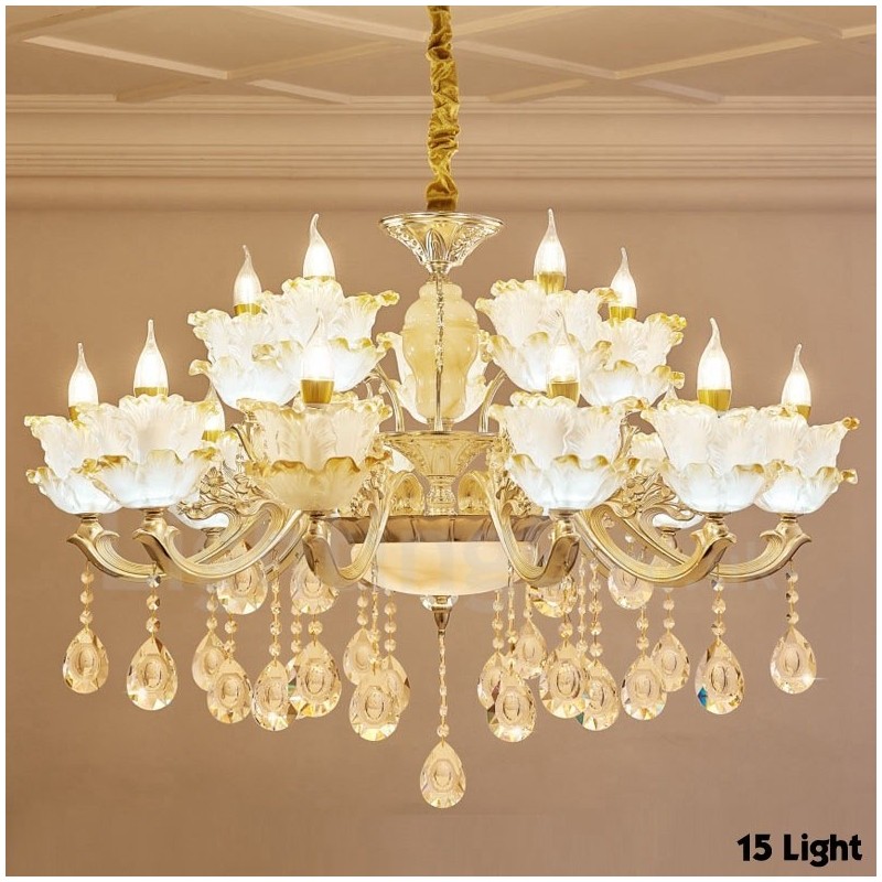 Lampadario classico in metallo con LED integrato 15 luci 100x70 cm