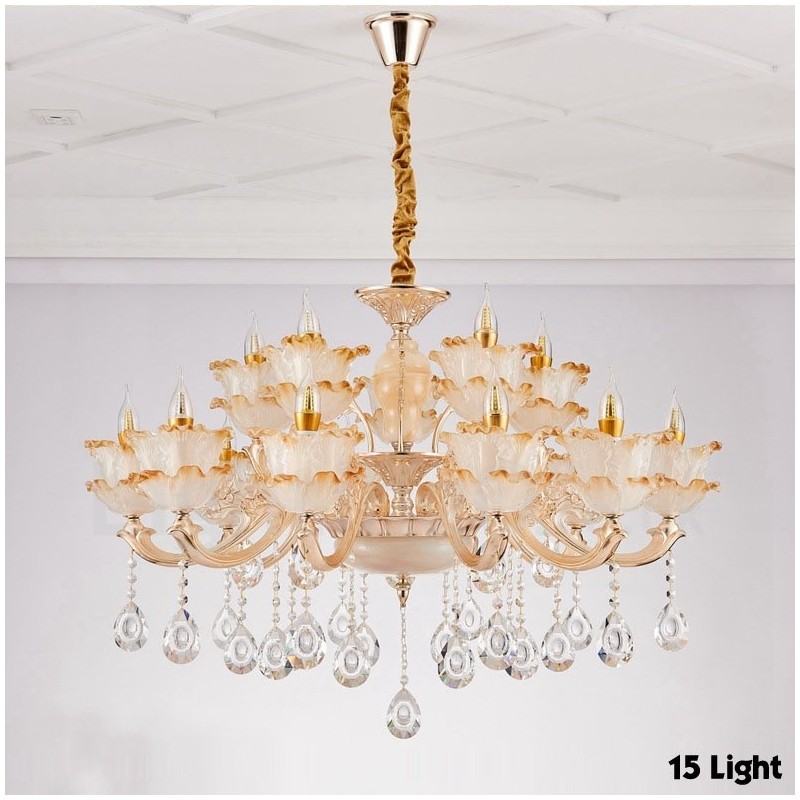 Lampadario classico in metallo con LED integrato 15 luci 100x70 cm