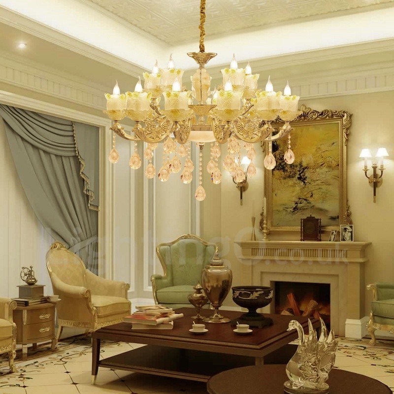 Lampadario classico in metallo con LED integrato a 15 luci 100x70 cm