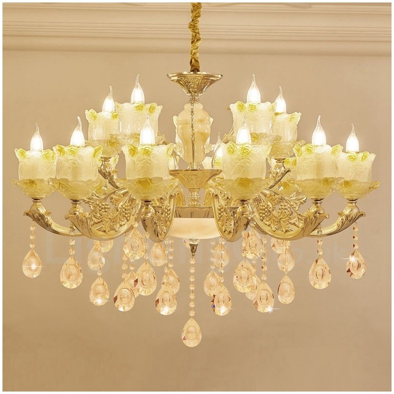 Lampadario classico in metallo con LED integrato a 15 luci 100x70 cm