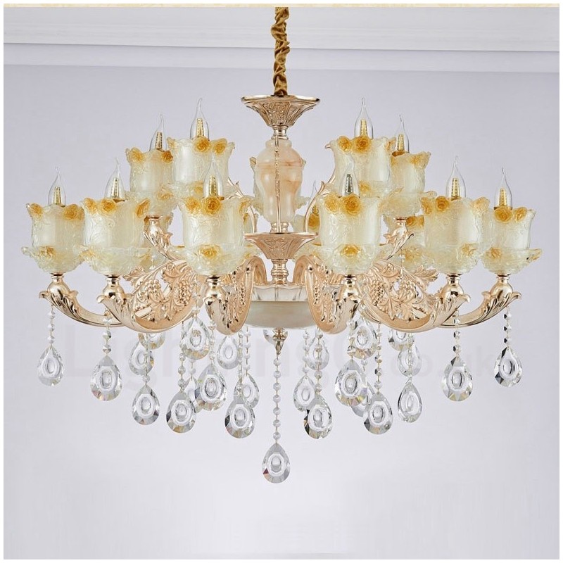 Lampadario classico in metallo con LED integrato a 15 luci 100x70 cm