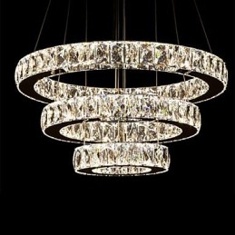 Lampadario a sospensione moderno a tre anelli D204060 in cristallo K9 trasparente, luce bianco caldo