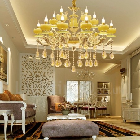 Lampadario classico in metallo con LED integrato a 15 luci 100x70 cm