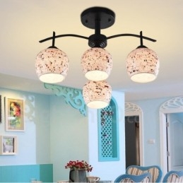 Lampadario mediterraneo 4 luci con paralume in vetro 51x33 cm E27