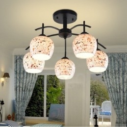Lampadario mediterraneo 5 luci con paralume in vetro 51x33 cm