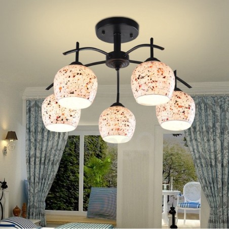 Lampadario mediterraneo 5 luci con paralume in vetro 51x33 cm