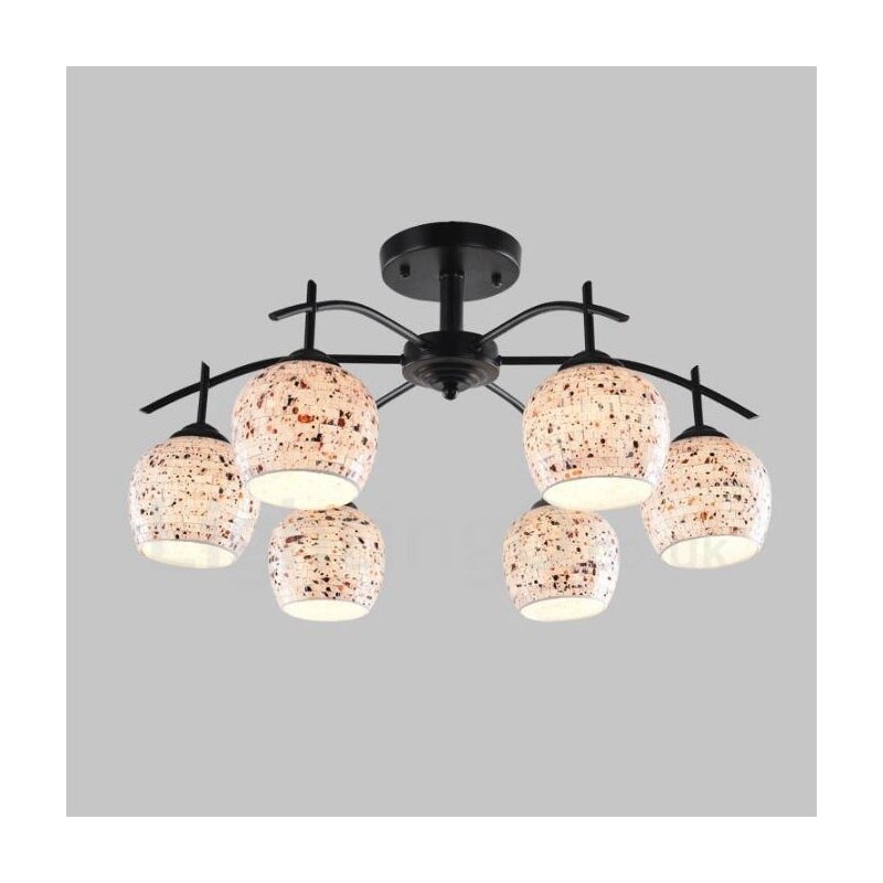 Lampadario mediterraneo 6 luci con paralume in vetro 65x34 cm