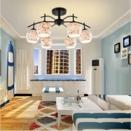 Lampadario mediterraneo 6 luci con paralume in vetro 65x34 cm