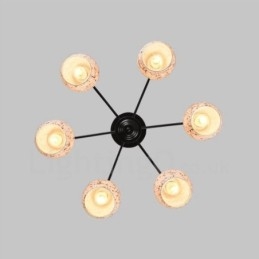 Lampadario mediterraneo 6 luci con paralume in vetro 65x34 cm