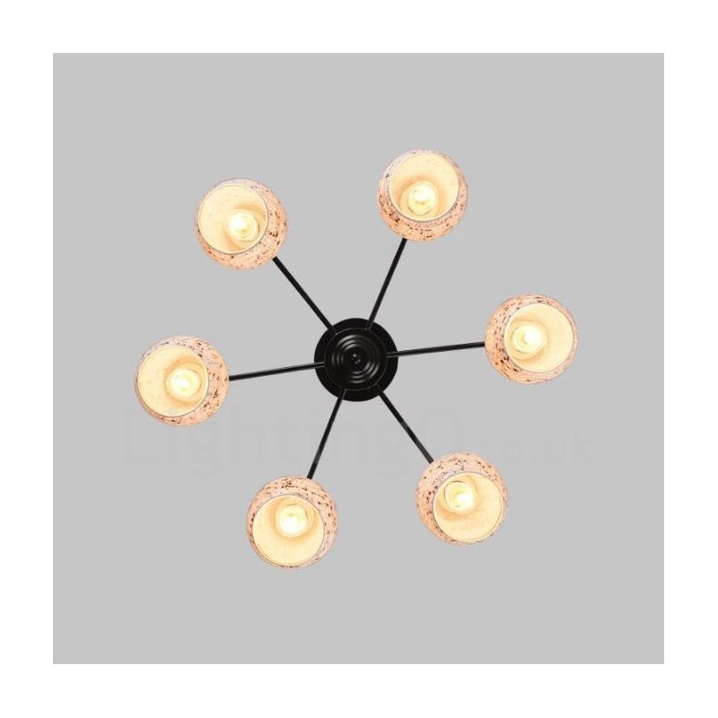 Lampadario mediterraneo 6 luci con paralume in vetro 65x34 cm