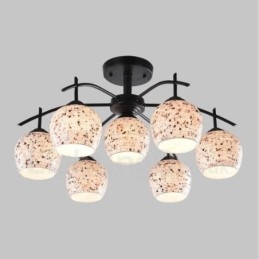 Lampadario mediterraneo a 7 luci con paralume in vetro 65x34 cm