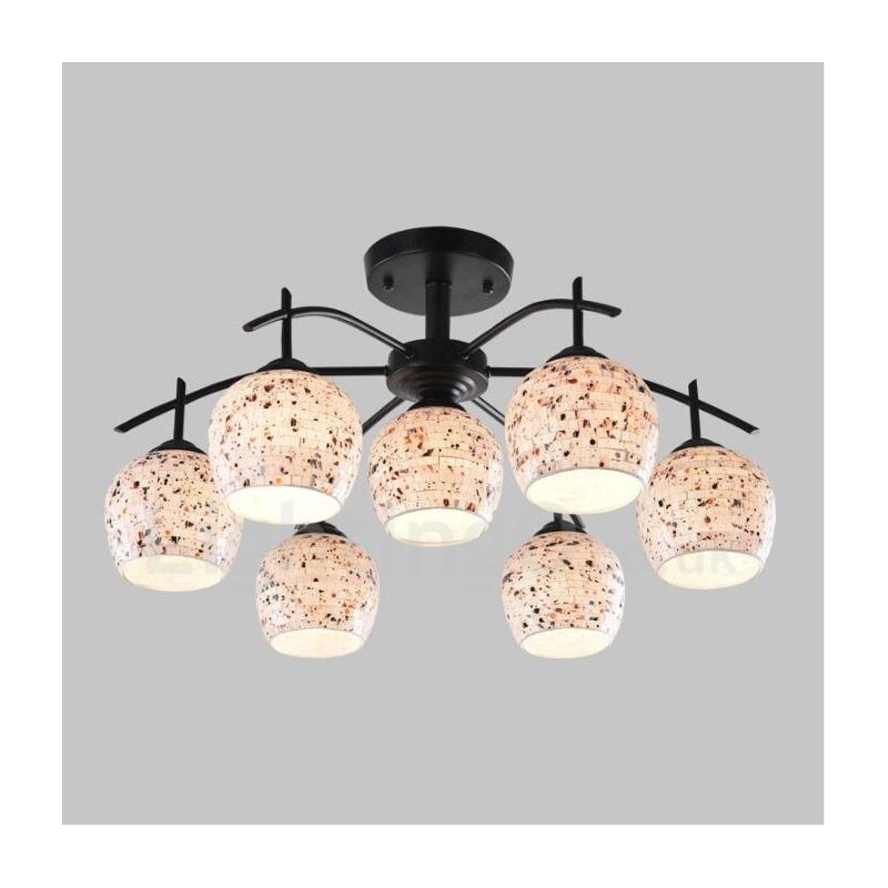 Lampadario mediterraneo a 7 luci con paralume in vetro 65x34 cm