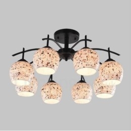 Lampadario mediterraneo a 8 luci con paralumi in vetro 65x34 cm
