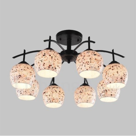 Lampadario mediterraneo a 8 luci con paralumi in vetro 65x34 cm