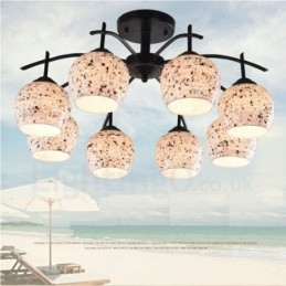 Lampadario mediterraneo a 8 luci con paralumi in vetro 65x34 cm