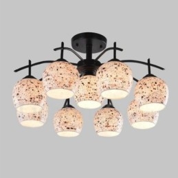 Lampadario mediterraneo 9 luci con paralume in vetro 65x34 cm attacco E27