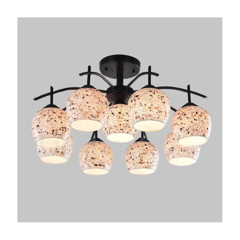 Lampadario mediterraneo 9 luci con paralume in vetro 65x34 cm attacco E27
