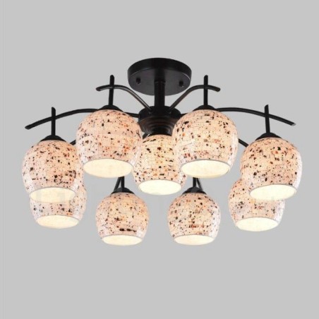 Lampadario mediterraneo 9 luci con paralume in vetro 65x34 cm attacco E27