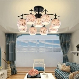 Lampadario mediterraneo 9 luci con paralume in vetro 65x34 cm attacco E27