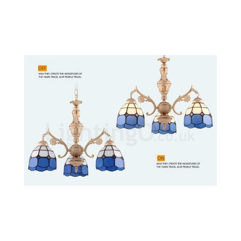 Lampadario mediterraneo in metallo e vetro a 3 luci con LED integrato