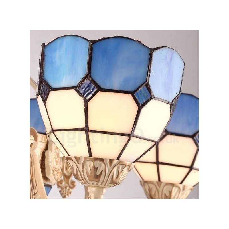 Lampadario mediterraneo 11 luci con paralume in vetro e struttura in metallo, LED integrato