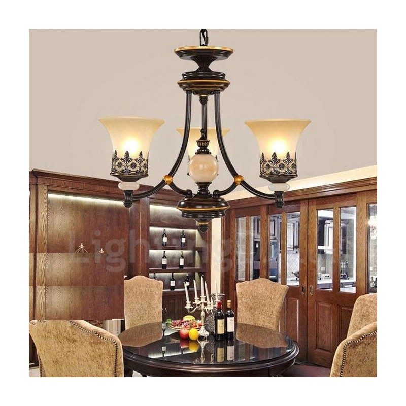 Lampadario classico in metallo con LED integrato 3 luci 62x40 cm