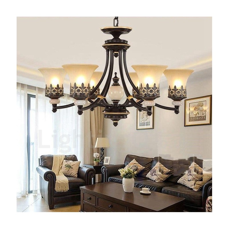 Lampadario classico in metallo con LED integrato 6 luci 76 x 40 cm