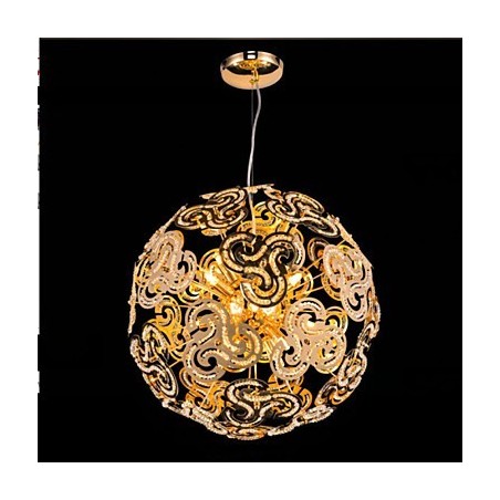 Lampadario a sospensione moderno con sfera in cristallo e dettagli in metallo dorato