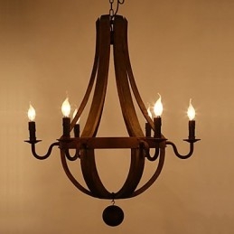 Lampadario a sospensione rustico vintage in legno/bambù multicolore