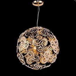 Lampadario a sospensione moderno con sfera in cristallo e dettagli in metallo dorato