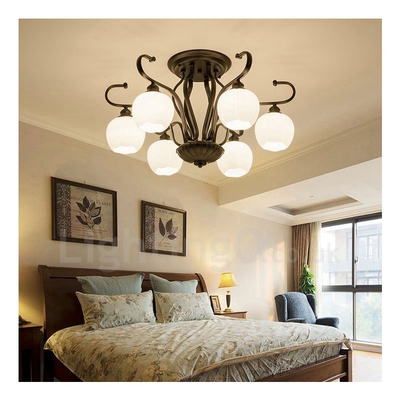 Lampadario rustico a 6 luci LED integrato 72 x 42 cm