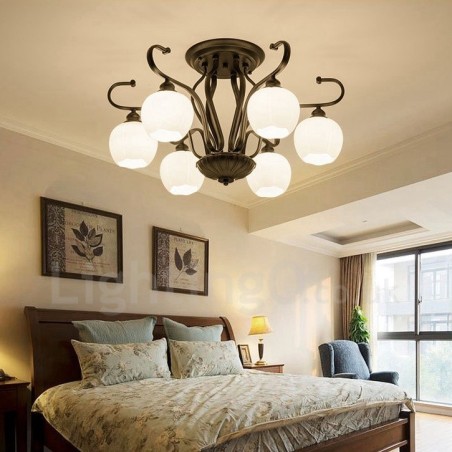Lampadario rustico a 6 luci LED integrato 72 x 42 cm
