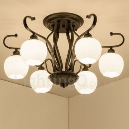 Lampadario rustico a 6 luci LED integrato 72 x 42 cm