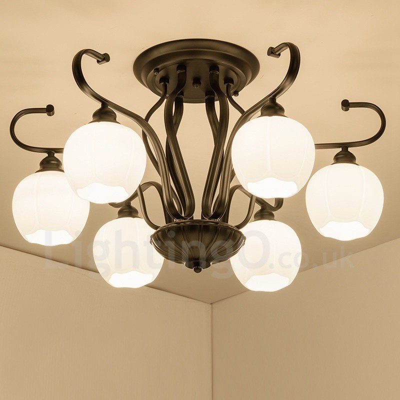 Lampadario rustico a 6 luci LED integrato 72 x 42 cm