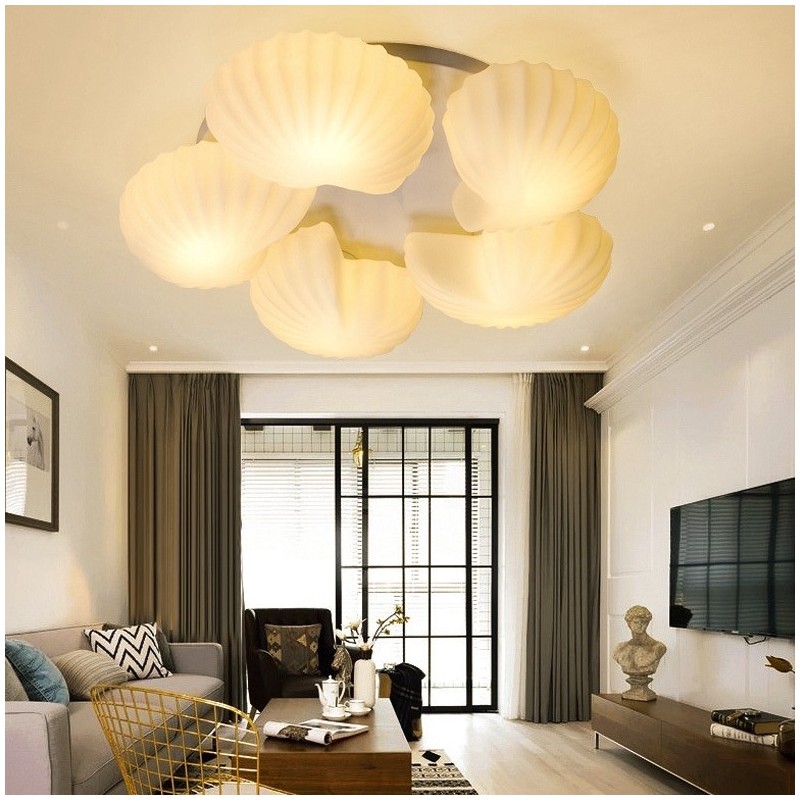 Lampadario classico Conch a 5 luci con paralume in vetro 70 x 16 cm