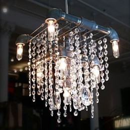 Lampadario in cristallo nero a 9 luci con design a tubi