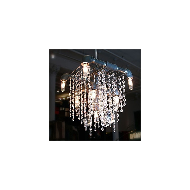 Lampadario in cristallo nero a 9 luci con design a tubi