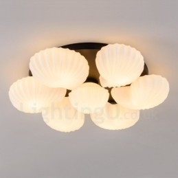 Lampadario classico tradizionale a 7 luci con paralume in vetro 80 x 16 cm