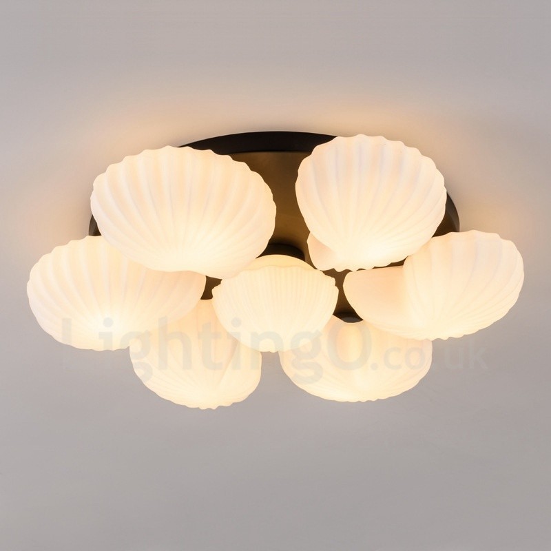 Lampadario classico tradizionale a 7 luci con paralume in vetro 80 x 16 cm