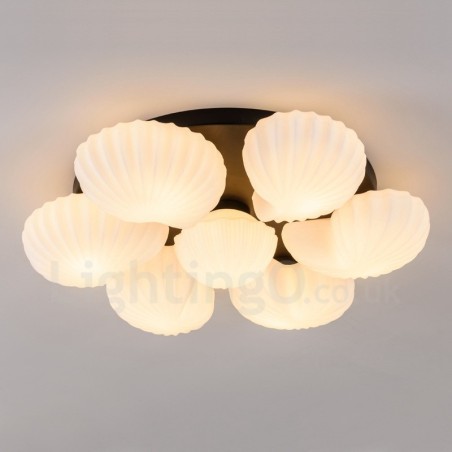 Lampadario classico tradizionale a 7 luci con paralume in vetro 80 x 16 cm